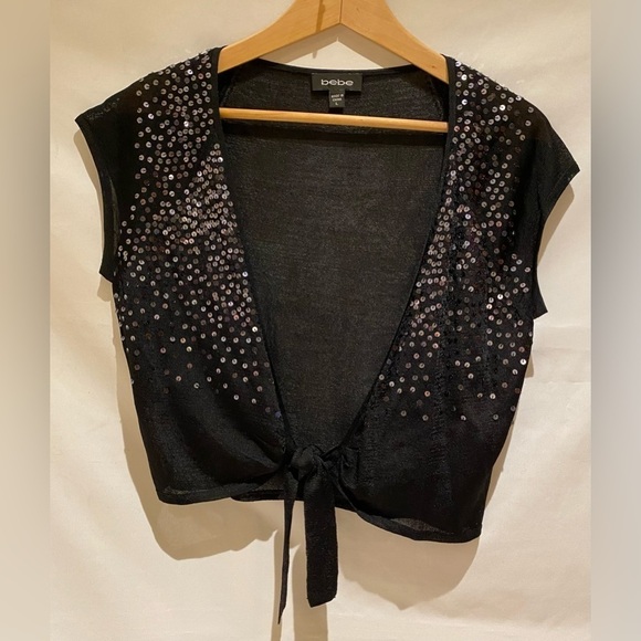 bebe Sweaters - bebe short-sleeved Sequined Tie-Top sweater
